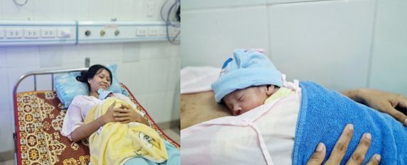 Hình 1. Hình ảnh trẻ sơ sinh đẻ non được ấp Kangaroo tại khoa Nhi Bệnh viện đa khoa tỉnh Quảng Trị
